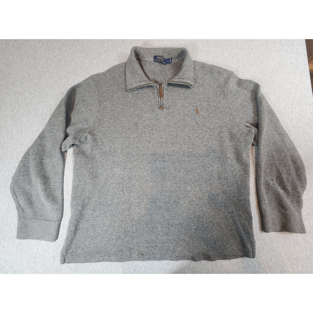 Polo Ralph Lauren Quarter Zip Sweater Mens L Gray Heather Knit Mock Neck